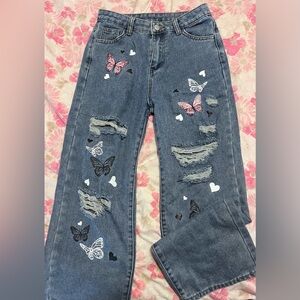 Shein kids 14y butterfly distressed jeans